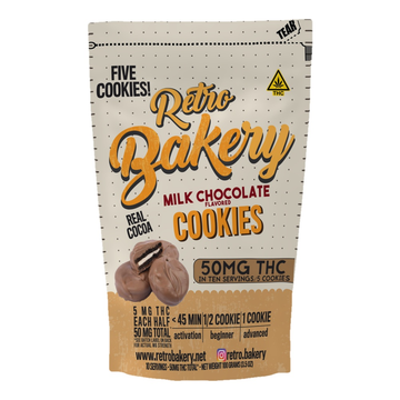 Retro Bakery Chocolate Covered THC Cookies 5-pack, 10mg hemp-derived Delta-9 THC per cookie, 50mg total (front of package)