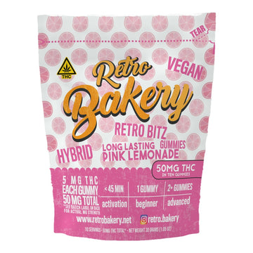 Sour Pink Lemonade Bitz from Retro Bakery, 50mg THC, front of the package