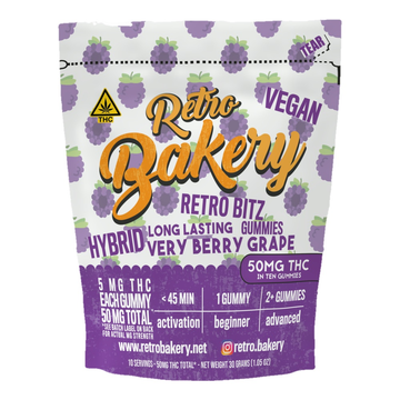 Very Berry Grape Bitz from Retro Bakery, 50mg THC, front of the package