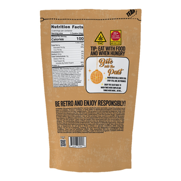 Retro Bakery High Dose Chocolate Covered THC Cookies 5-pack, 50mg hemp-derived Delta-9 THC per cookie, 250mg total (back of package with dosing details)