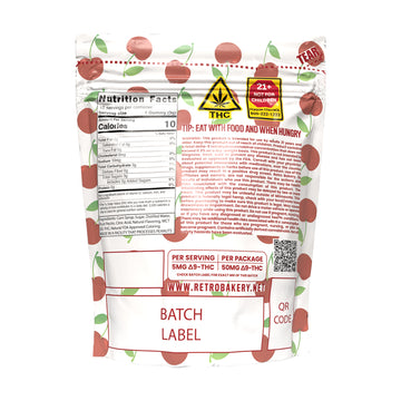 Sour Cherry Bitz from Retro Bakery, 50mg THC, back of the package