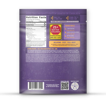 Retro Bakery Blueberry Muffin Dark Chocolate Sea Salt Wheels, 50mg THC + 50mg CBN, back of the package