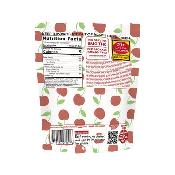 Sour Cherry Wheels from Retro Bakery, 50mg THC, back of the package
