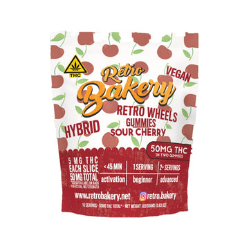 Sour Cherry Wheels from Retro Bakery, 50mg THC, front of the package