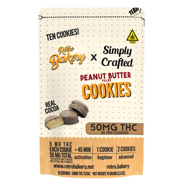 Retro Bakery Chocolate Covered Mini Peanut Butter Cookies, 10-pack THC cookies, 5mg hemp-derived Delta-9 THC each - product photo