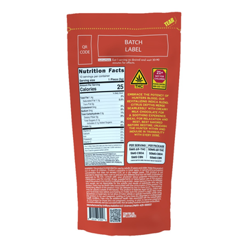 Jesse Ventura Farms Hunters Blood Orange Milk Chocolate Bar by Retro Bakery, 5mg THC, CBDA and CBN per piece - packaging photo