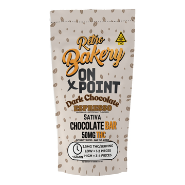 Retro Bakery Espresso Dark Chocolate Bar, 50mg hemp-derived THC dark chocolate bar topped with ground espresso - product photo