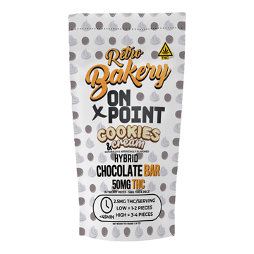 Retro Bakery Cookies and Cream White Chocolate Bar, 50mg hemp-derived THC chocolate bar with cookie crumble - product photo