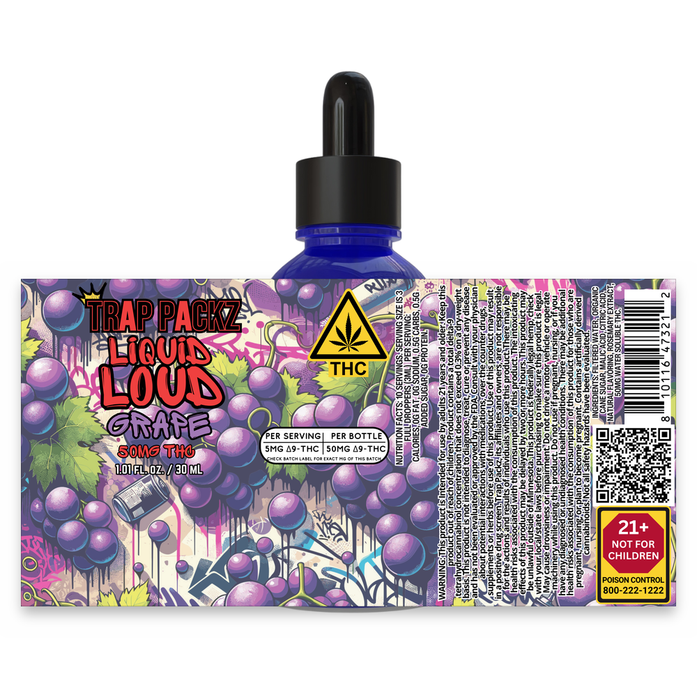 Trap Packz Liquid Loud Grape full label, front and back